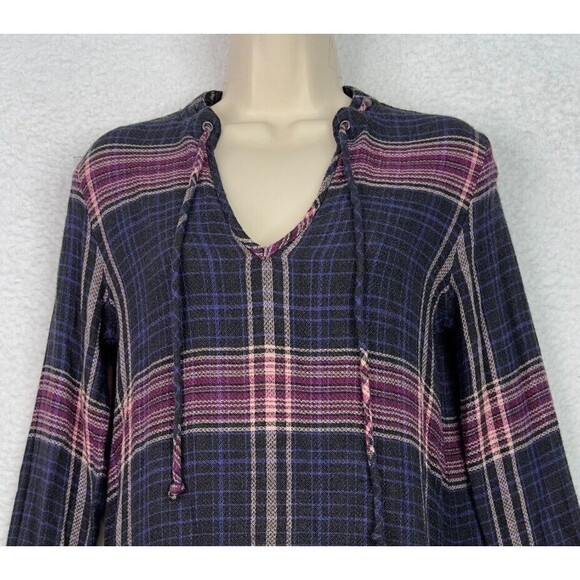 Cloth & Stone Anthropologie Plaid Tunic Shirt Dress High Low Hem Grunge Revival - Picture 3 of 16
